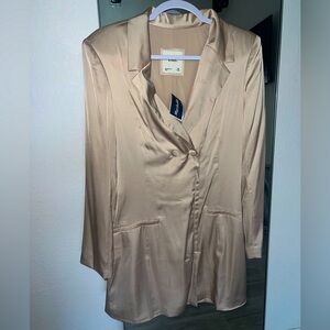 Women's Beige Satin Blazer Dress by Abercrombie